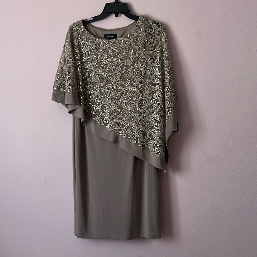 R & M Richards Gold Asymmetrical Embellished Sheath Dress